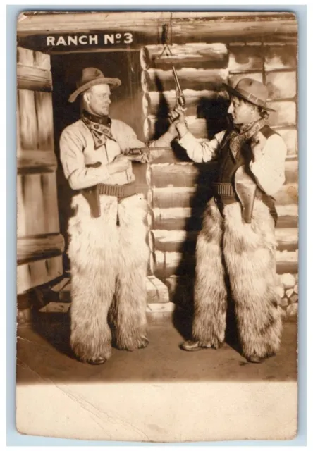 Cowboy Postcard RPPC Photo Wooly Chaps Pistol Bandana Ranch No. 3 c1910's