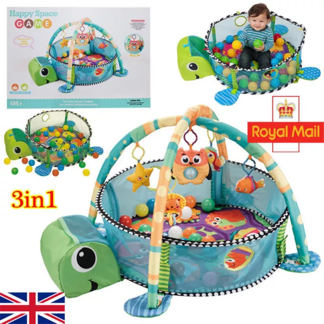 3 in 1 Turtle Baby Gym Activity Play Floor Mat w/ Ball Pit Toys Babies Playmat
