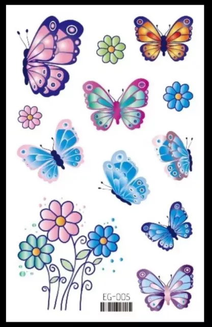 Tatuajes temporales de mariposa brillante azul Reino Unido niñas niños cuerpo arte facial verano 🙂