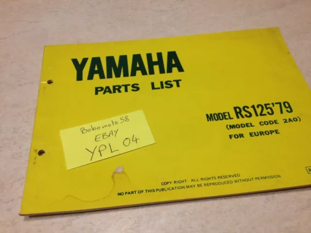 Yamaha parts list RS125 79 2A0 RS 125 125RS liste catalogue pièces détachées