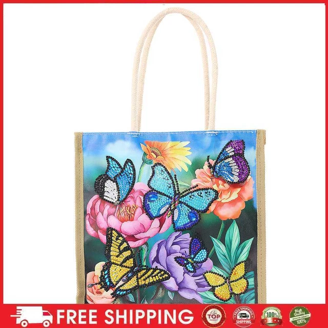 Bolso de mano de pintura de diamantes 5D hágalo usted mismo bolsa de almacenamiento de compras de lino organizador plegable