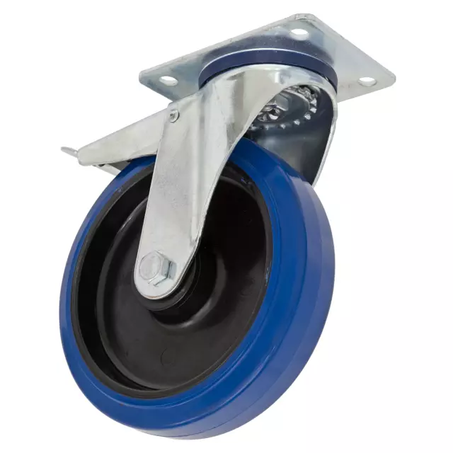 Sealey Heavy-Duty Blue Elastic Rubber Castor Wheel Swivel with Total Lock Ø200mm