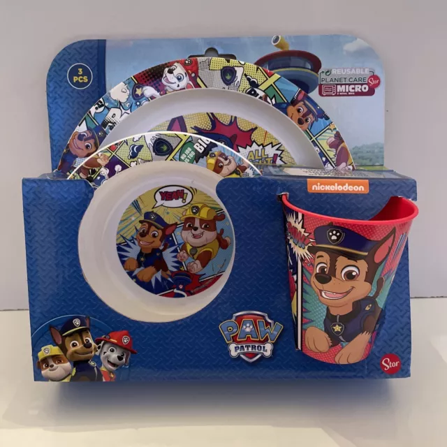 3tlg PAW Patrol Frühstücks-Set Geschirr-Set Becher Schale Teller Neu & OVP