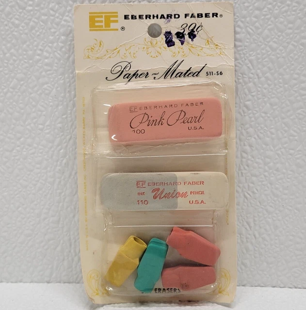 VINTAGE EBERHARD FABER Eraser 6 Pack Pink Pearl, Pencil Top New NOS