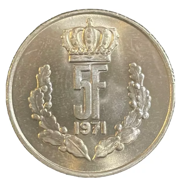 1971 Luxembourg 5 Franc Coin Crown Grand Duke Jean Copper Nickel 24mm KM 56 Rare