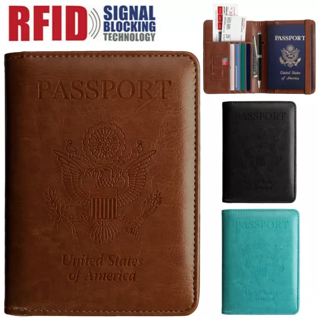 Wallet Holder Slim Leather Travel Passport RFID Blocking ID Card Case Cover US