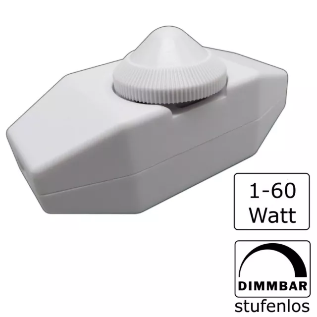 LED Dimmer 1- 60W Kabeldimmer Dreh-Dimmer Drehdimmer Dimmer 220V Drehdimmer weiß