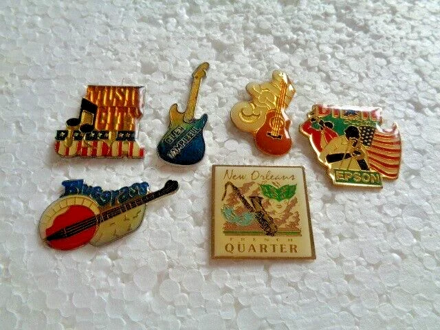 Job lot of 6 USA music related metal lapel pins