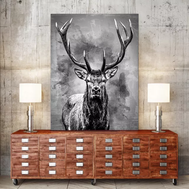 Leinwandbild Hirsch Abstrakt Tierbilder Wandbilder Wohnzimmer Kunstdruck SW 2