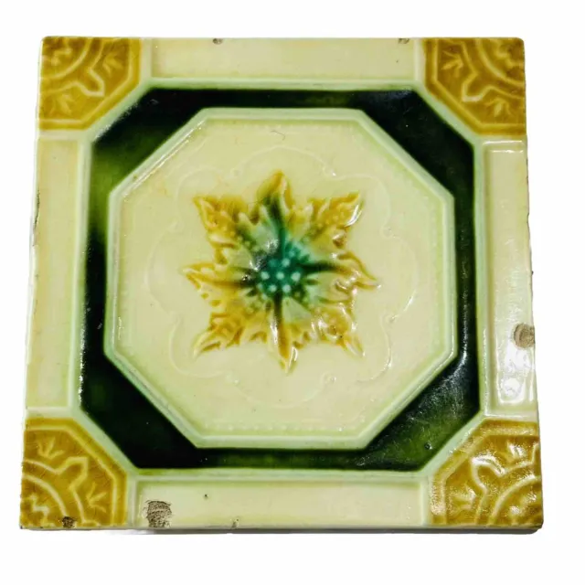 Antique Tile Arts Crafts Flower Design Circa 1880s