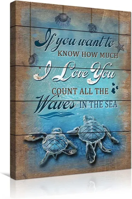 Beach Ocean Sea Turtle Seashell Canvas Wall Art for Bathroom Living Room