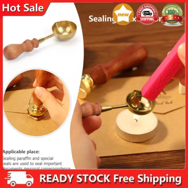 Vintage Brass Wax Spoon Big Wooden Handle DIY Wax Seal Warmer Portable for Gifts
