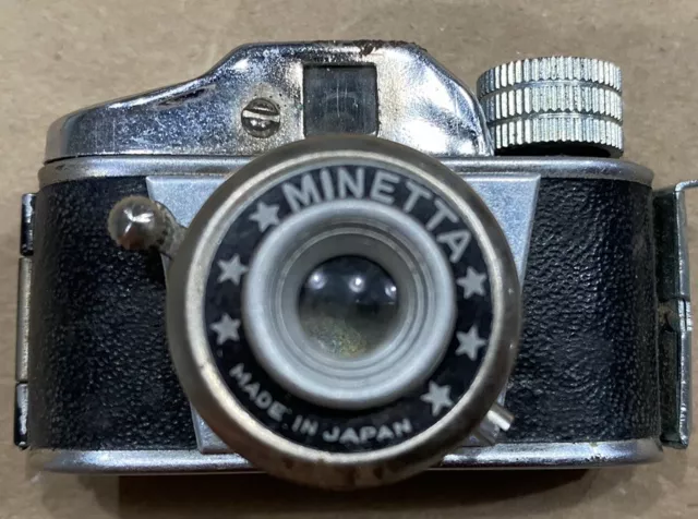 Vintage Minetta Miniature Mini Spy Film Camera Brown Leather Case Japan 1950/60