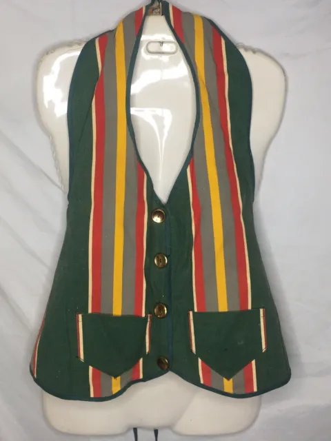 Striped St Patricks Day Vest Apron Tie-On Cotton Canvas One Size Vintage 1960s