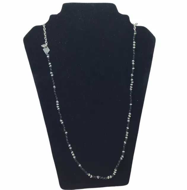 John Varvatos Silver and Black Bead Long Necklace 29"/74cm