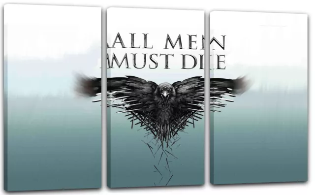 120x80cm Lein-Wand-Bild: Game of Thrones Krähe mit Spruch All Men Must Die