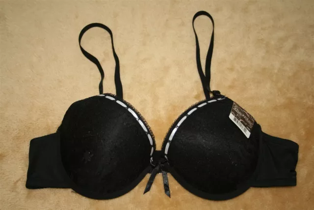 Black 38B Bra from "MaMia Intimate" White Ribbon, Floral Lace on the Cups