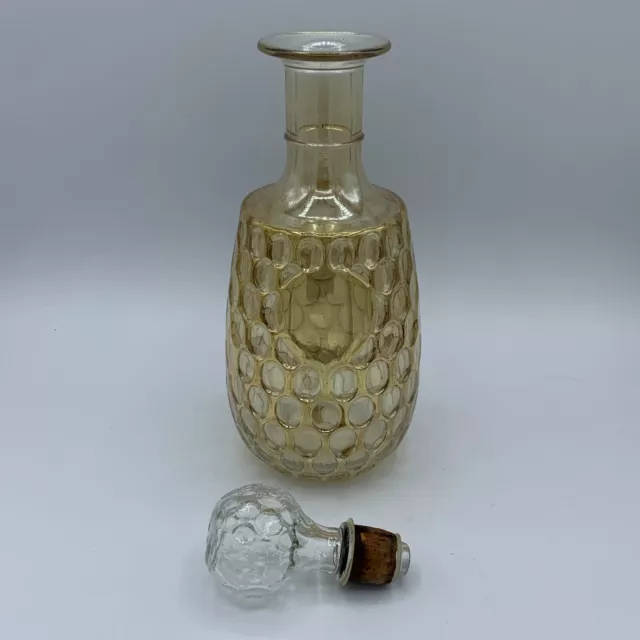 Old Forester Gold Iridescent Carnival Glass Thumbprint Liquor Decanter MCM 3