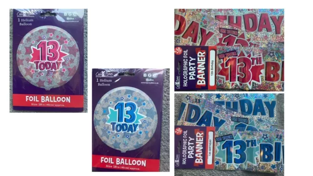 AGE 13 THIRTEEN 13TH TEENAGER HAPPY BIRTHDAY PARTY BANNER / BALLOON -boy or girl