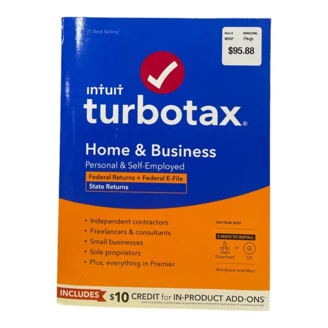 Intuit TurboTax Home & Business CD or Download 2022 Federal Returns & E-File