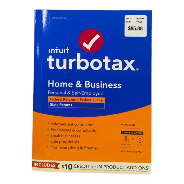 INTUIT TURBOTAX HOME & Business CD or Download 2022 Federal Returns & E