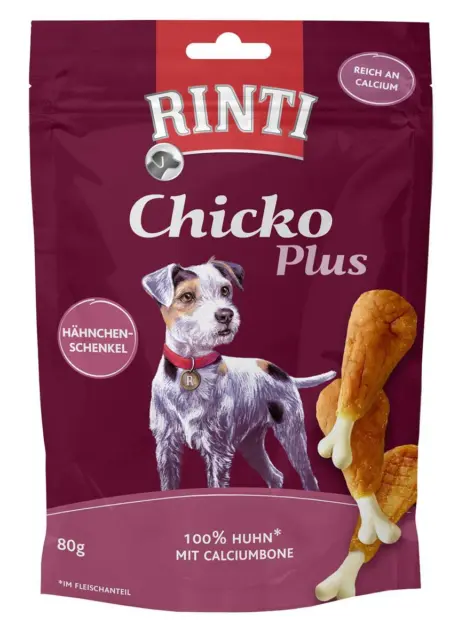 Rinti Collations Chicko Plus Cuisses de Poulet Calcium 12x 80g Snack pour Chiens