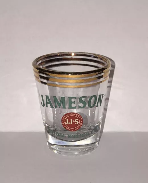 JJ&S John Jameson & Son Irish Whiskey Shot Glass Gold Rim Rare Vintage
