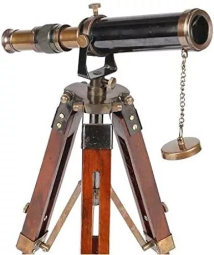 Shiny Brass Spyglass Telescope with Wooden Tripod Stand Handmade Ship  Master Desktop Spyglass Vintage Marine Scope Gift Decor