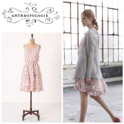 ~*$148 anthropologie postmark CERISE STAMPED red white polka dot ruffle DRESS*~