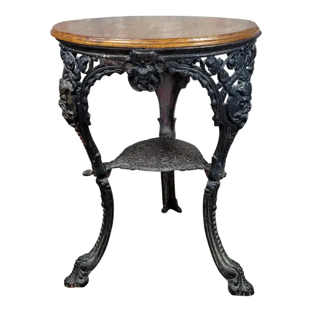 19th century Cast Iron London Pub French bistro Table w/Wooden top