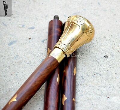 Brass Victorian Style Handle vintage brown Walking Stick handmade Wooden cane