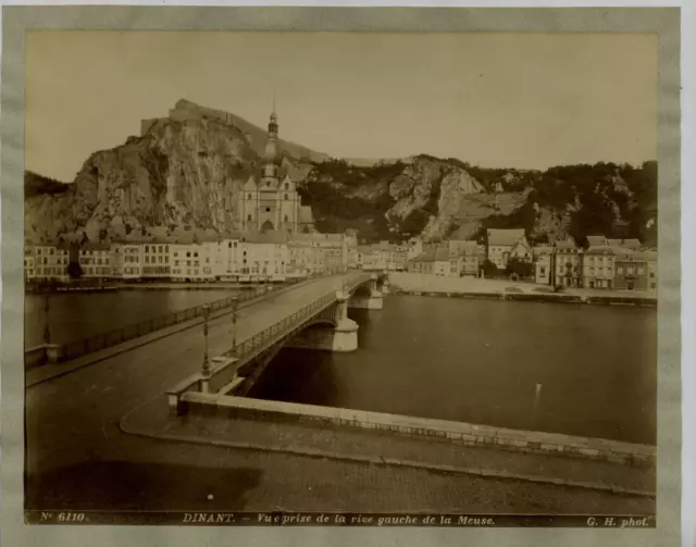 G. H. Belgique, Dinant, vue prise de la rive gauche de la Meuse vintage albumen