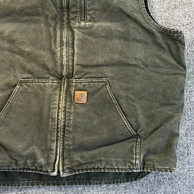 VINTAGE CARHARTT SHERPA Lined Canvas Olive Green Work Vest Mens XL Tall ...