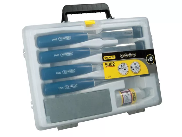 STANLEY 4 Piece Bevel Edge Wood Chisel Set,Sharpening Stone & Oil In Case,016130