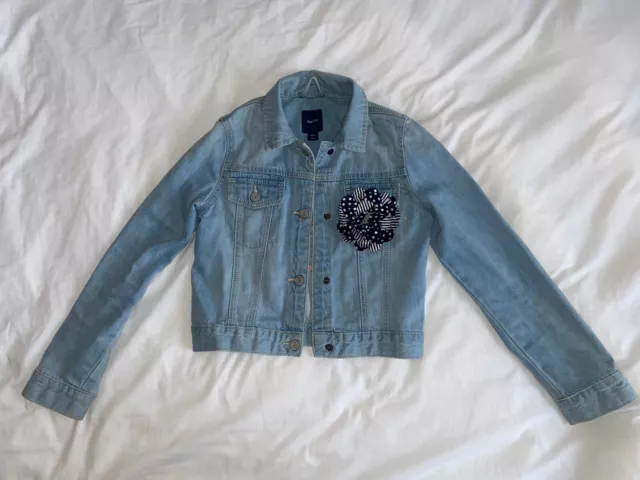 Gap Kids Girls Denim Jacket  Size Large 10-11 Yrs 140cm Embroidered Light Blue