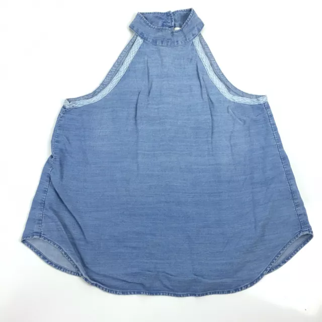 Chelsea and Violet Top Womens Small Blue Sleeveless Open Back Chambray Lyocell