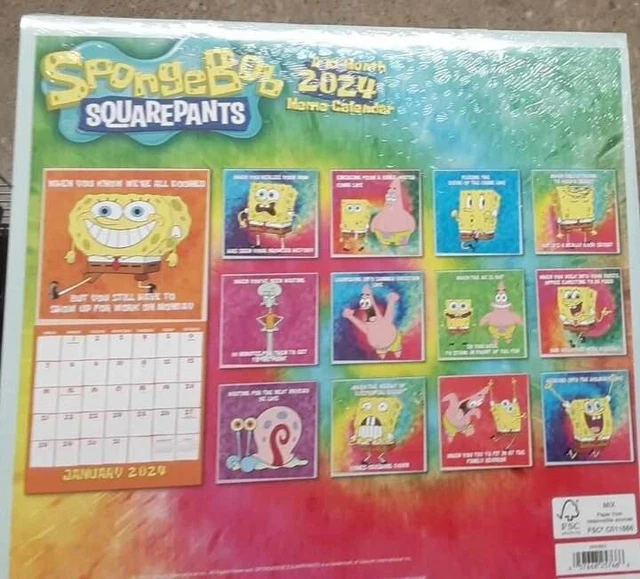 SPONGEBOB SQUAREPANTS 12X24& 16 Month Wall Calendar 2024 Patrick NEW