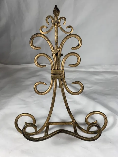 Photo, Picture, Plate Bowl Book Stand  Gold  Iron, 10" Tall x 7.5" wide