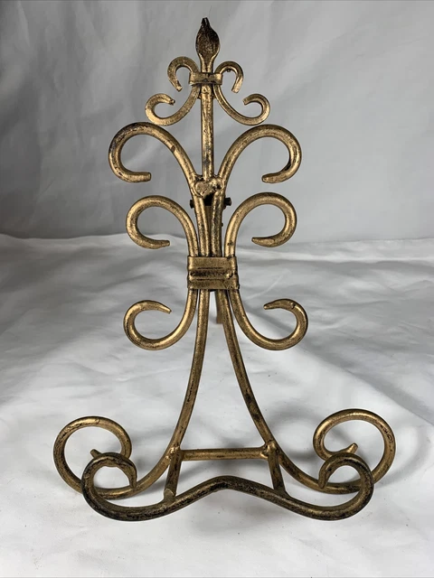 Photo, Picture, Plate Bowl Book Stand  Gold  Iron, 10" Tall x 7.5" wide