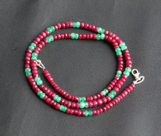 Collier de perles naturelles rubis à facettes et émeraude 16 pouces collier...