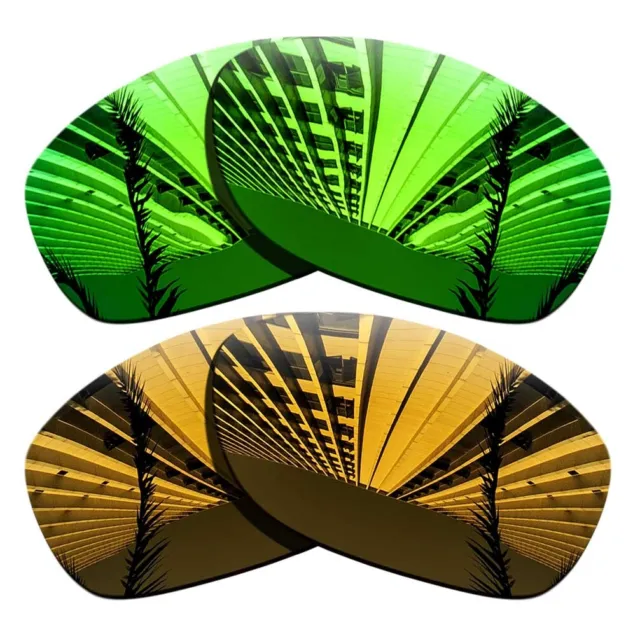2 Pairs Polarized Replacement Lenses For-Oakley Pit Bull-Green+Copper Gold