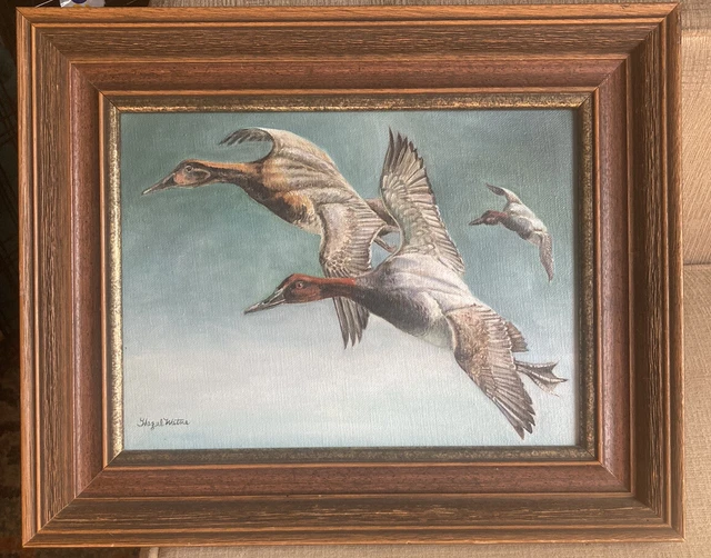 RARE Vintage 1982 Original Oil Painting Ducks Wildlife Artist Signed Hazel Watne