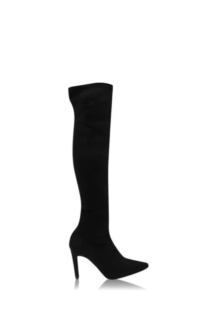 BNIB Karen Millen Ella Beau Black Vegan Suede Long/Knee High Heel Boots - UK 7