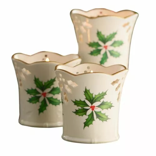 Lenox - 3" Holiday motif Pierced Votives - set of 3 porcelain accented with 24k