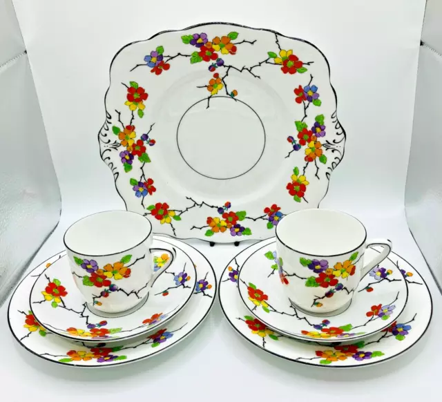 Vintage Art Deco 1930's Foley China Floral Pattern 593 Tea for Two -Hand Painted