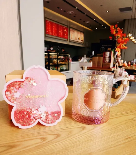 Starbucks Cup Spring Pink Sakura Double Glass Mug Coffee Cup Rabbit Coaster Gift