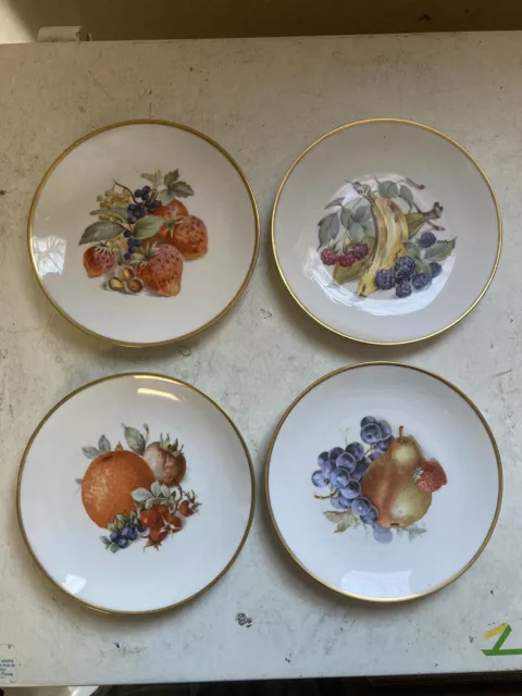 Set Of 4 Vintage Baronet China Eschenbach 8" Plates Fruit Design Bavaria Germany