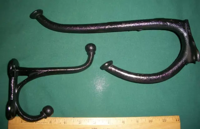 Two Heavy Duty Cast Iron Double Wall Hooks, Rustic, Industrial, Farm Harness