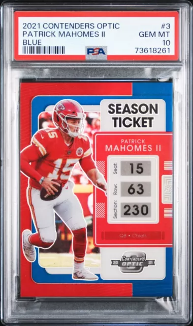 Patrick Mahomes 2021 Contenders Optic Blue Prizm /99 PSA 10 pop 3