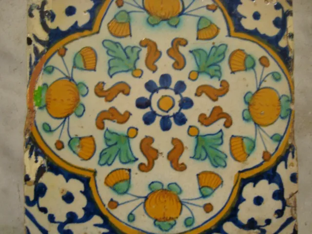 17th century delft handpainted dutch delftware pompadour tile,oranges 2